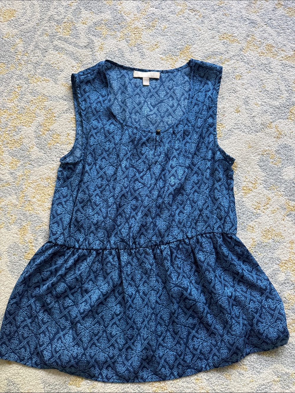 Banana Republic Navy Blue Patterned Sleeveless Peplum Top